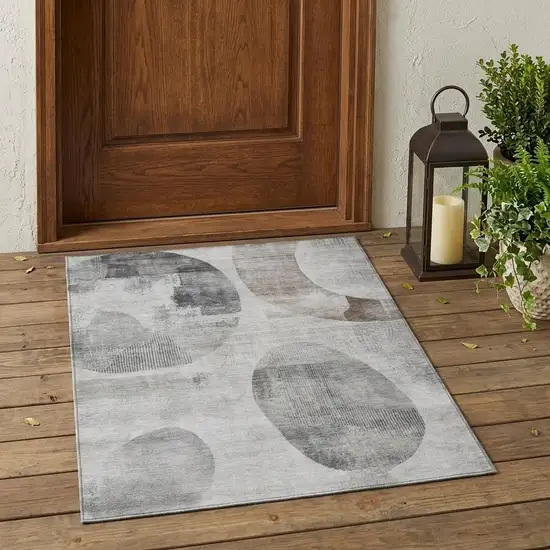 Taupe And Brown Geometric Washable Indoor Outdoor Area Rug Photo 1