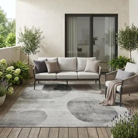 Taupe And Brown Geometric Washable Indoor Outdoor Area Rug Photo 1