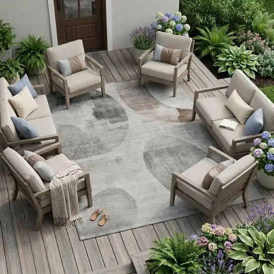 Taupe And Brown Geometric Washable Indoor Outdoor Area Rug Photo 1