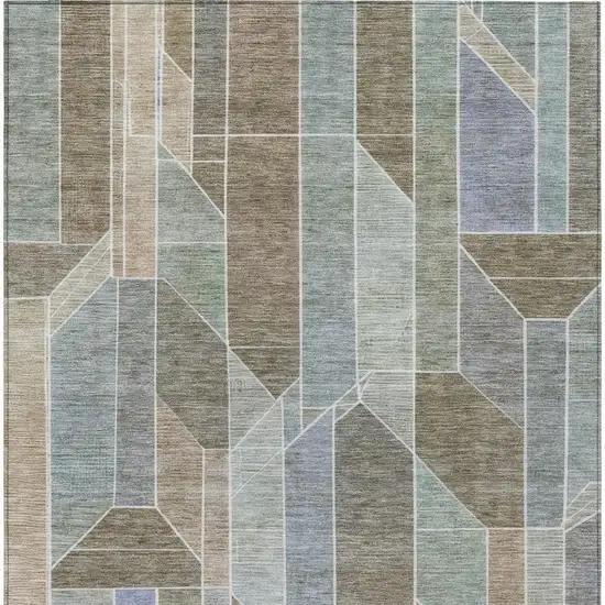 Taupe And Brown Geometric Washable Indoor Outdoor Area Rug Photo 7