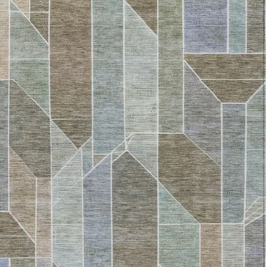 Taupe And Brown Geometric Washable Indoor Outdoor Area Rug Photo 8