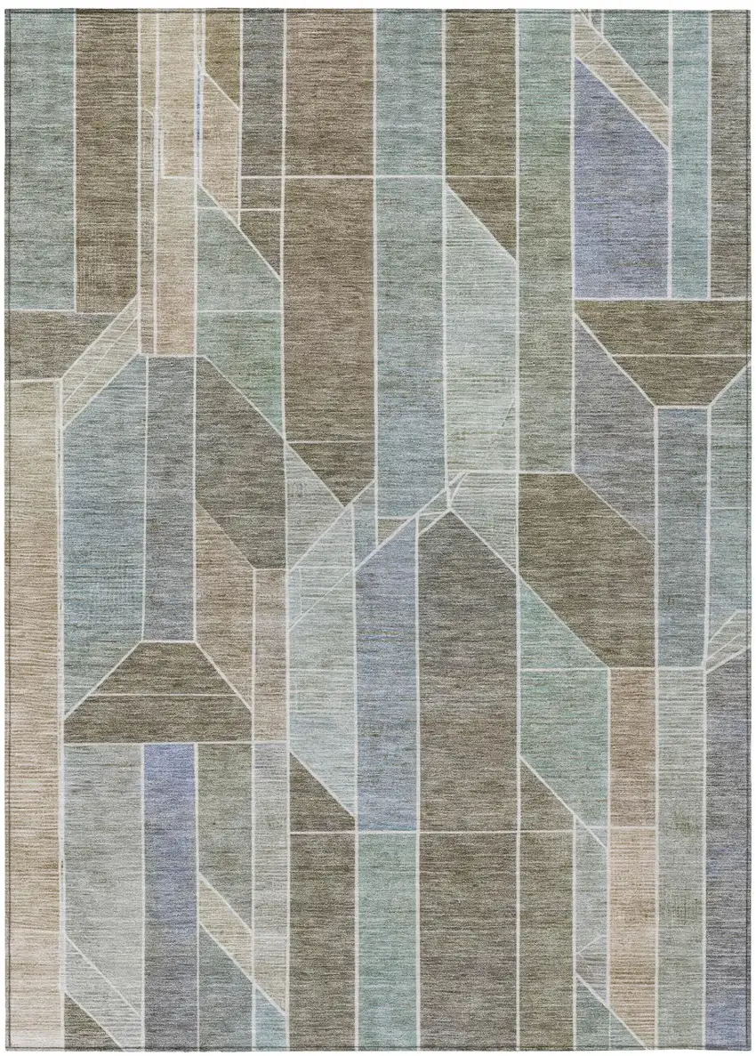 Taupe And Brown Geometric Washable Indoor Outdoor Area Rug Photo 3