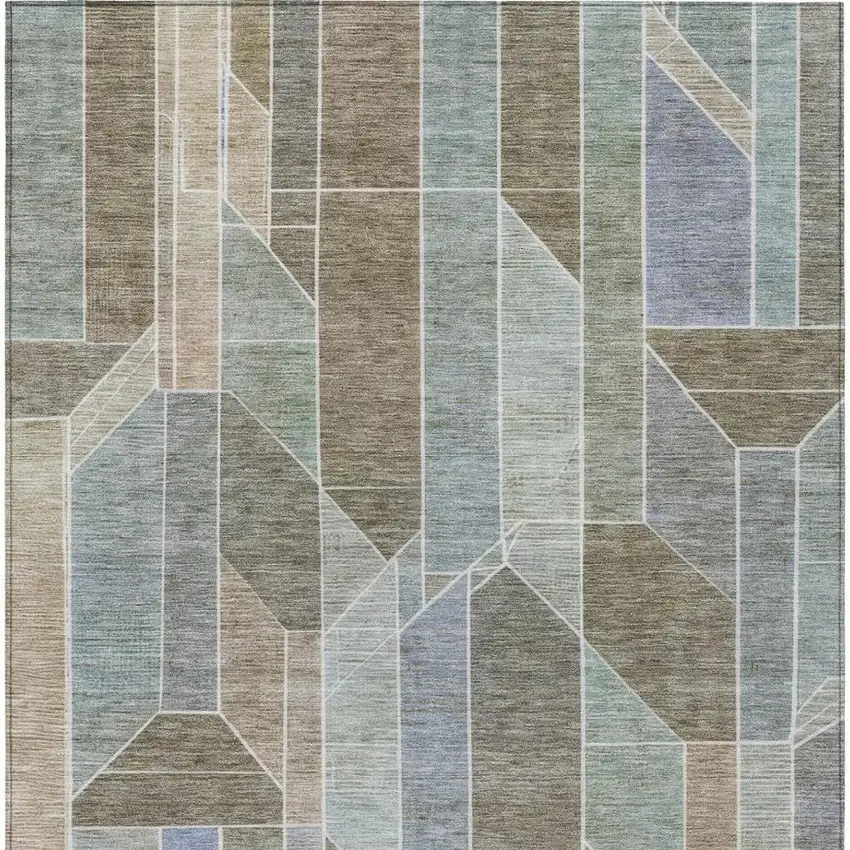 Taupe And Brown Geometric Washable Indoor Outdoor Area Rug Photo 7