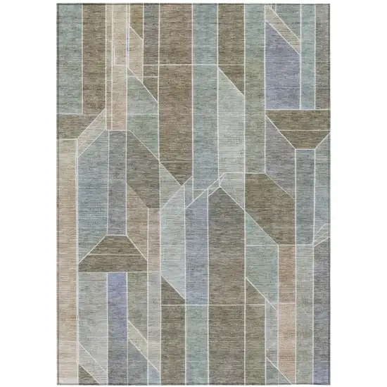 Taupe And Brown Geometric Washable Indoor Outdoor Area Rug Photo 3