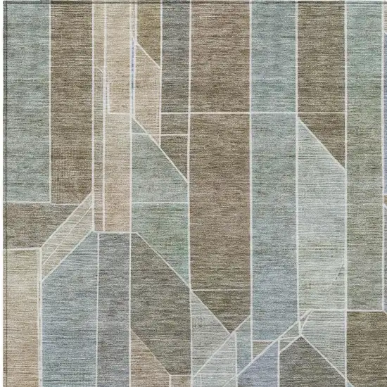 Taupe And Brown Geometric Washable Indoor Outdoor Area Rug Photo 1