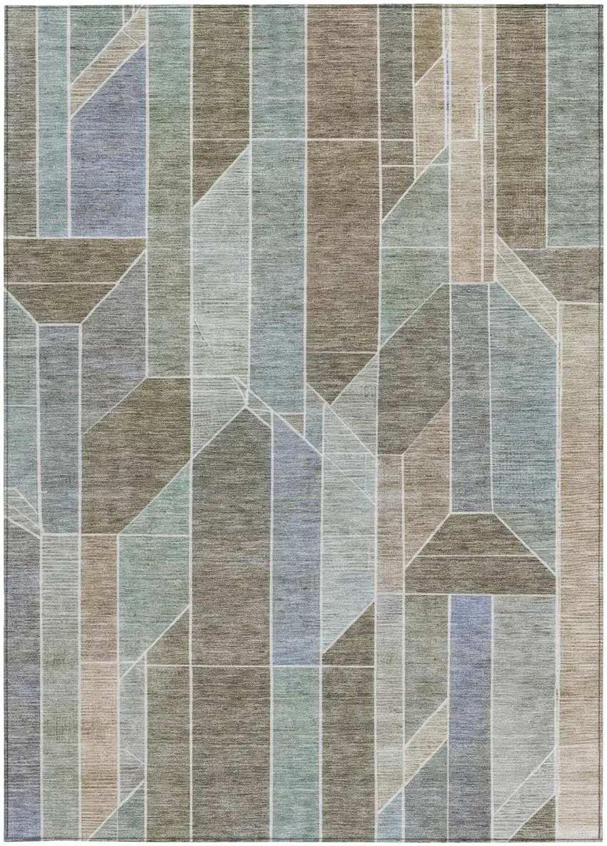 Taupe And Brown Geometric Washable Indoor Outdoor Area Rug Photo 1