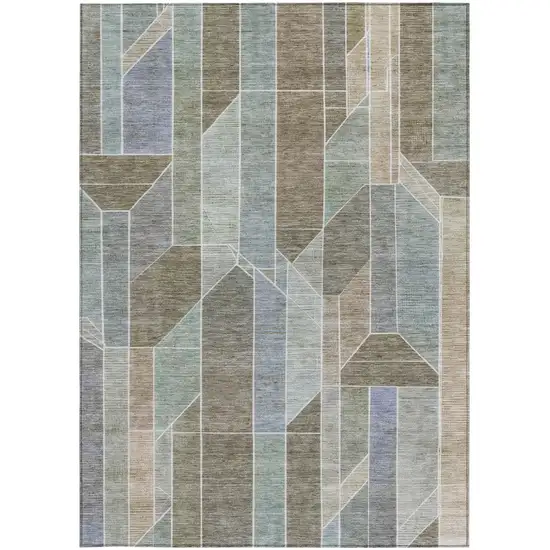 Taupe And Brown Geometric Washable Indoor Outdoor Area Rug Photo 1