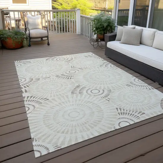 Taupe And Brown Geometric Washable Indoor Outdoor Area Rug Photo 9