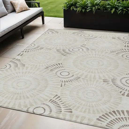Taupe And Brown Geometric Washable Indoor Outdoor Area Rug Photo 1