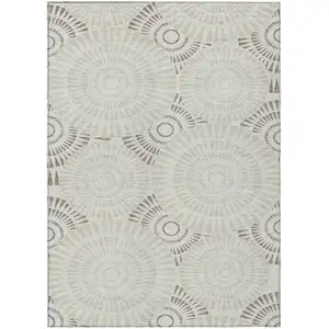 Photo of Taupe And Brown Geometric Washable Indoor Outdoor Area Rug