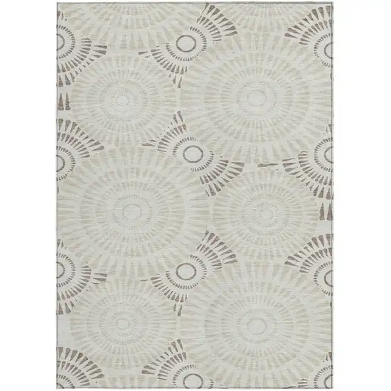 Taupe And Brown Geometric Washable Indoor Outdoor Area Rug Photo 7