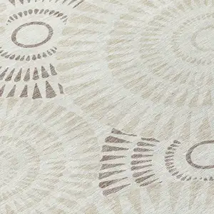 Photo of Taupe And Brown Geometric Washable Indoor Outdoor Area Rug