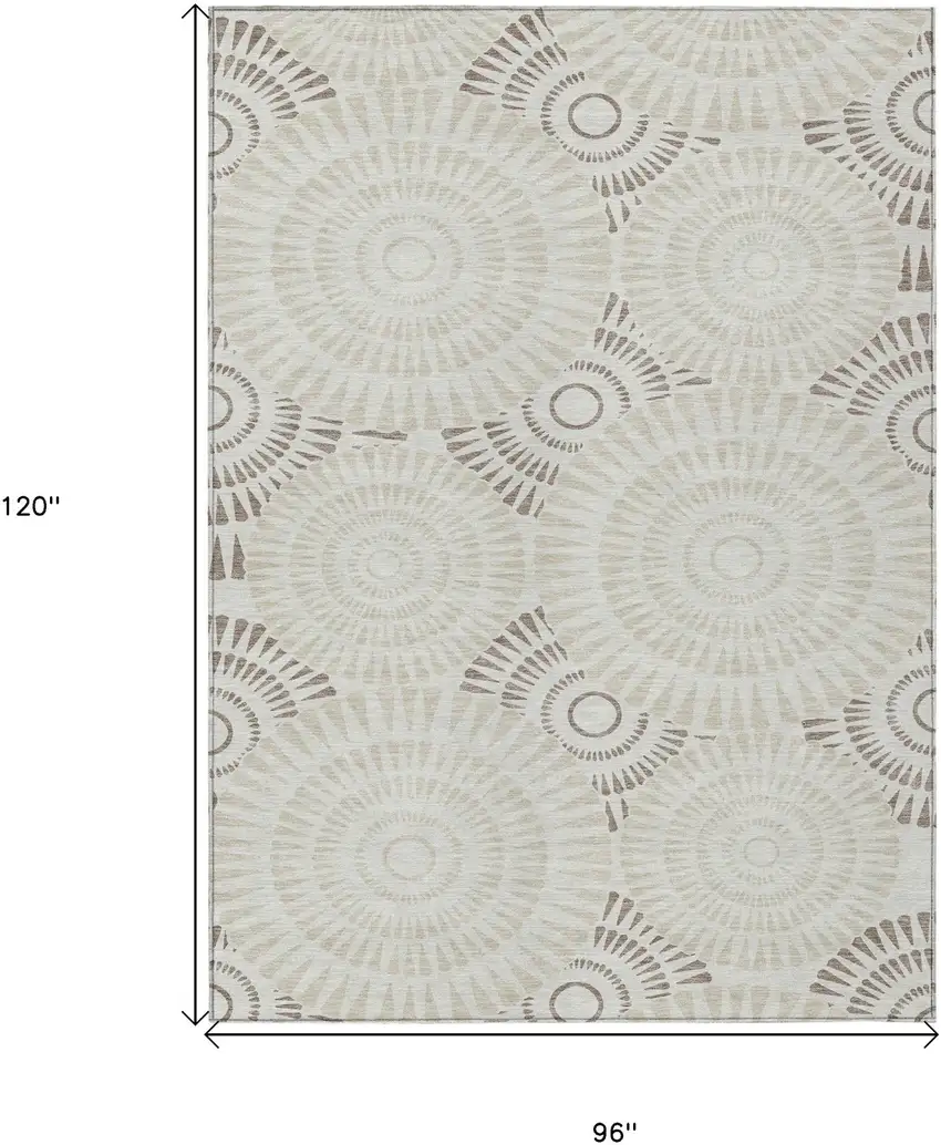 Taupe And Brown Geometric Washable Indoor Outdoor Area Rug Photo 3