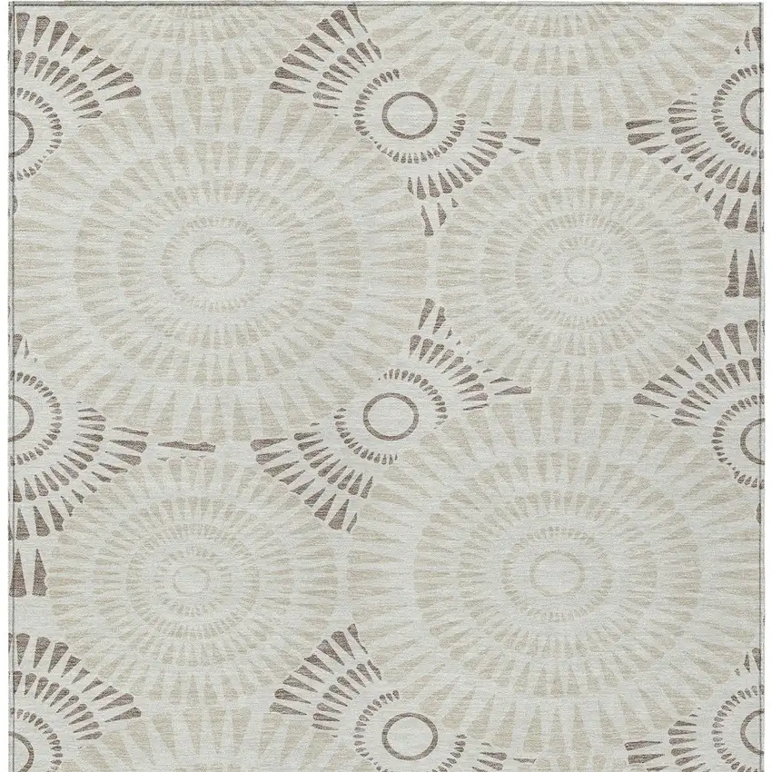 Taupe And Brown Geometric Washable Indoor Outdoor Area Rug Photo 8