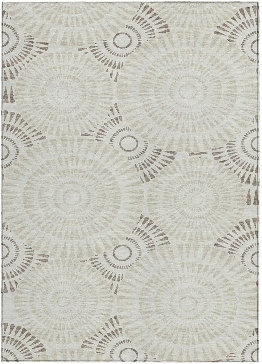 Taupe And Brown Geometric Washable Indoor Outdoor Area Rug Photo 7