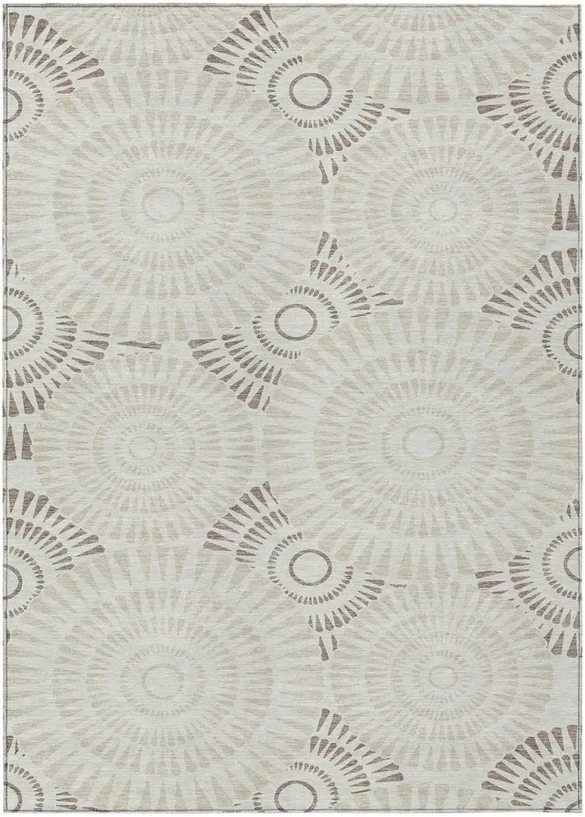 Taupe And Brown Geometric Washable Indoor Outdoor Area Rug Photo 2