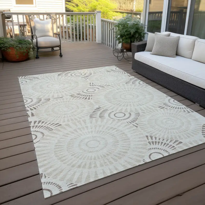 Taupe And Brown Geometric Washable Indoor Outdoor Area Rug Photo 8