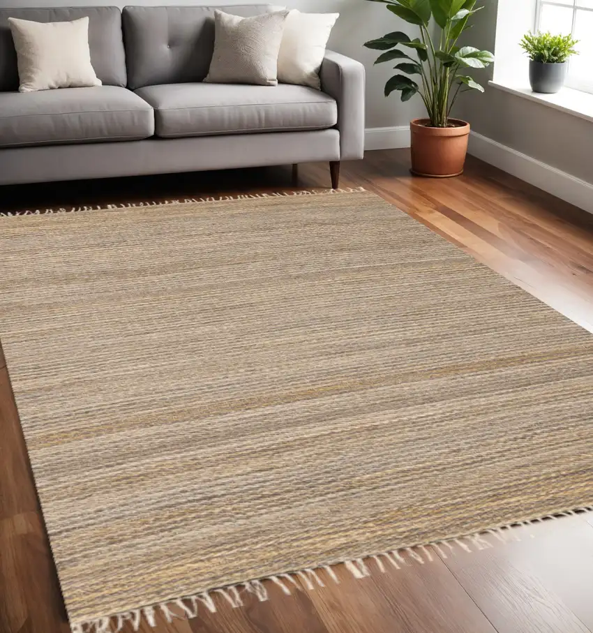 Taupe And Brown Jute Abstract Hand Woven Area Rug Photo 1