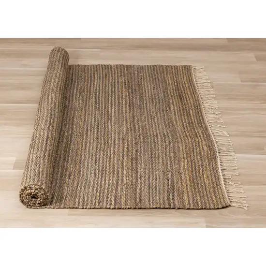 Taupe And Brown Jute Abstract Hand Woven Area Rug Photo 9