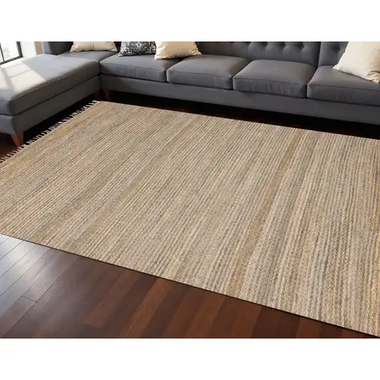 Taupe And Brown Jute Abstract Hand Woven Area Rug Photo 1