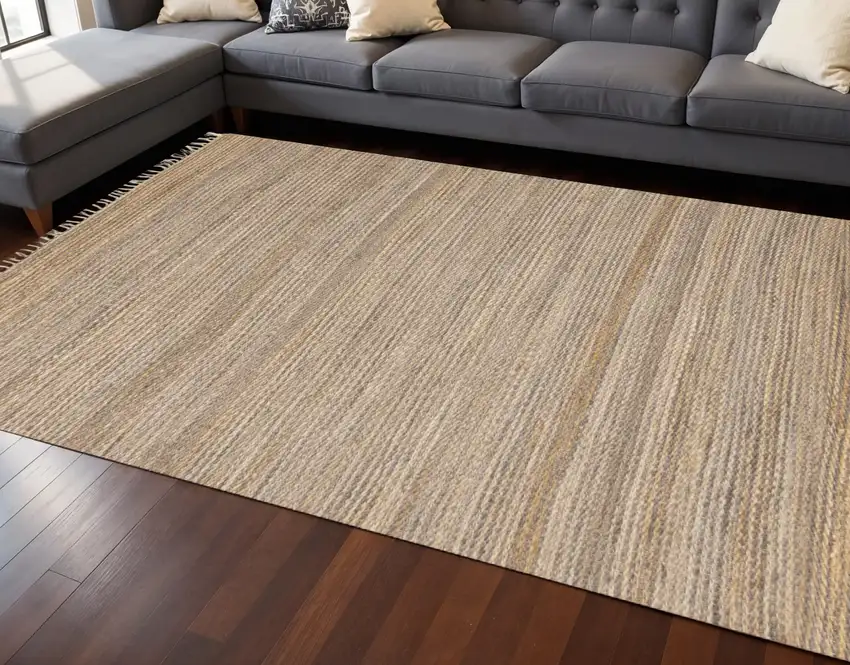 Taupe And Brown Jute Abstract Hand Woven Area Rug Photo 1