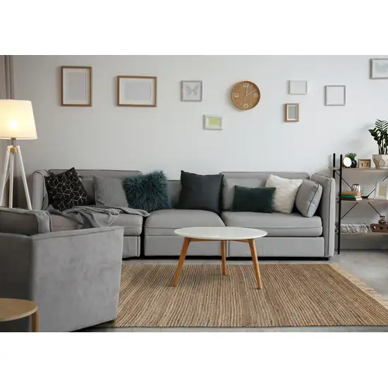 Taupe And Brown Jute Abstract Hand Woven Area Rug Photo 6