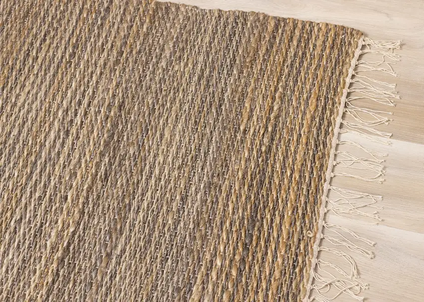 Taupe And Brown Jute Abstract Hand Woven Area Rug Photo 7