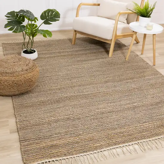 Taupe And Brown Jute Abstract Hand Woven Area Rug Photo 5