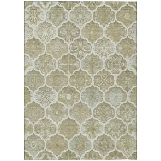 Taupe And Brown Ogee Washable Indoor Outdoor Area Rug Photo 3