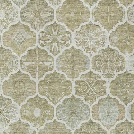 Taupe And Brown Ogee Washable Indoor Outdoor Area Rug Photo 7