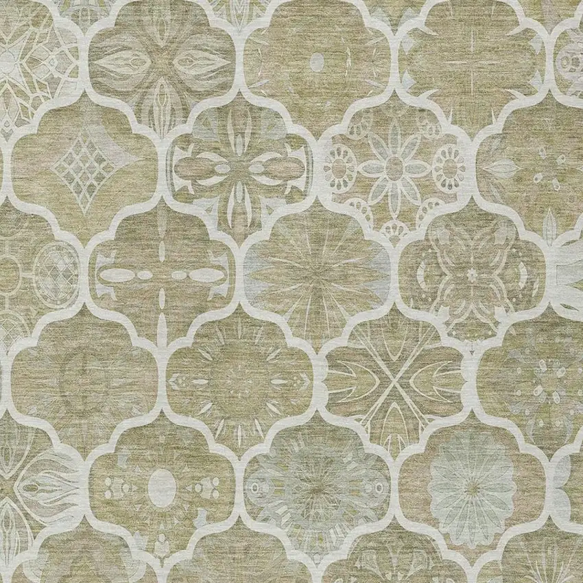 Taupe And Brown Ogee Washable Indoor Outdoor Area Rug Photo 7