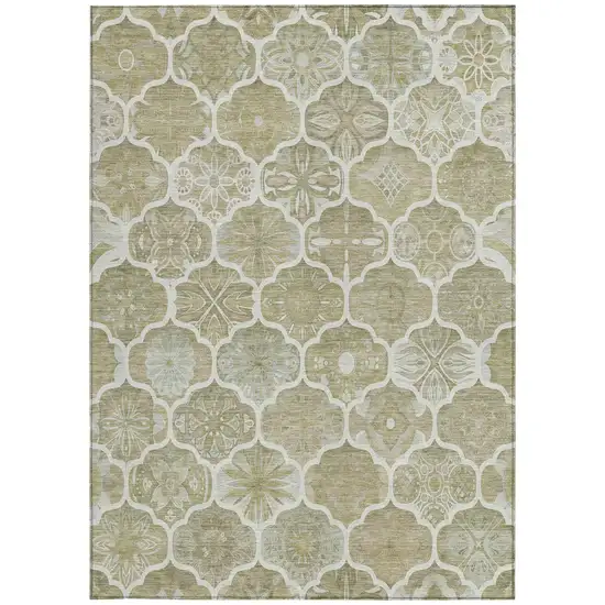 Taupe And Brown Ogee Washable Indoor Outdoor Area Rug Photo 2