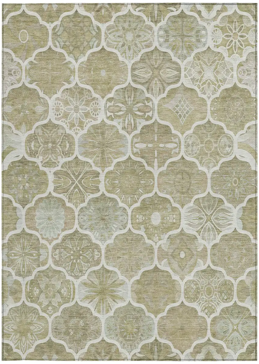 Taupe And Brown Ogee Washable Indoor Outdoor Area Rug Photo 2