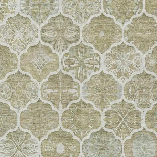 Taupe And Brown Ogee Washable Indoor Outdoor Area Rug Photo 1