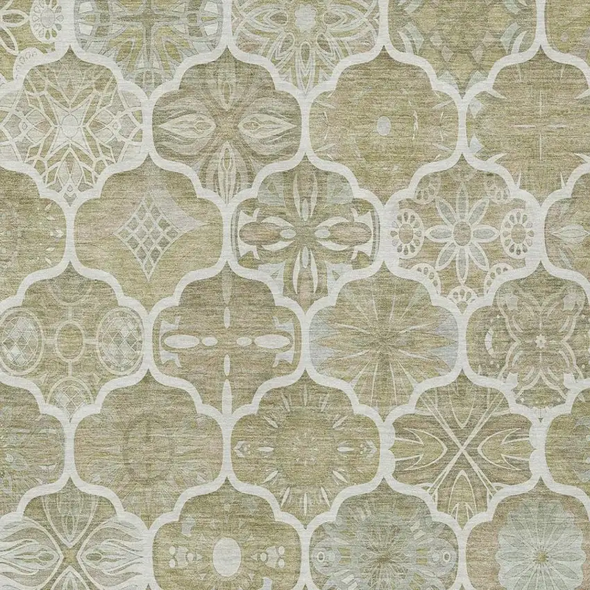 Taupe And Brown Ogee Washable Indoor Outdoor Area Rug Photo 1