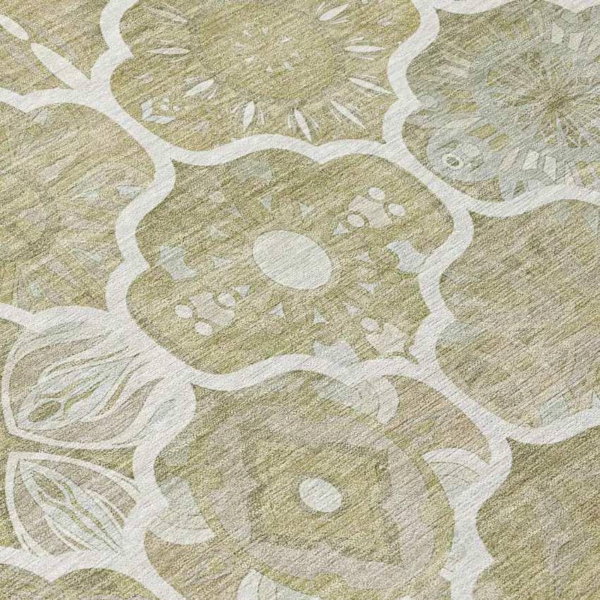 Taupe And Brown Ogee Washable Indoor Outdoor Area Rug Photo 7