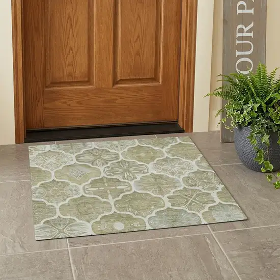 Taupe And Brown Ogee Washable Indoor Outdoor Area Rug Photo 1