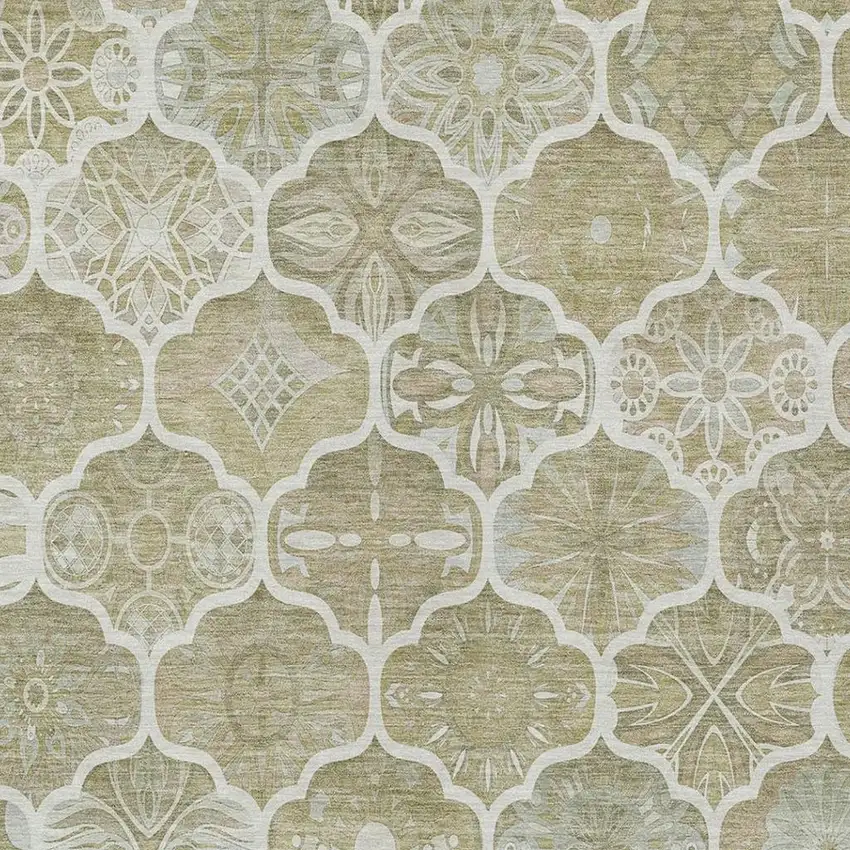 Taupe And Brown Ogee Washable Indoor Outdoor Area Rug Photo 8