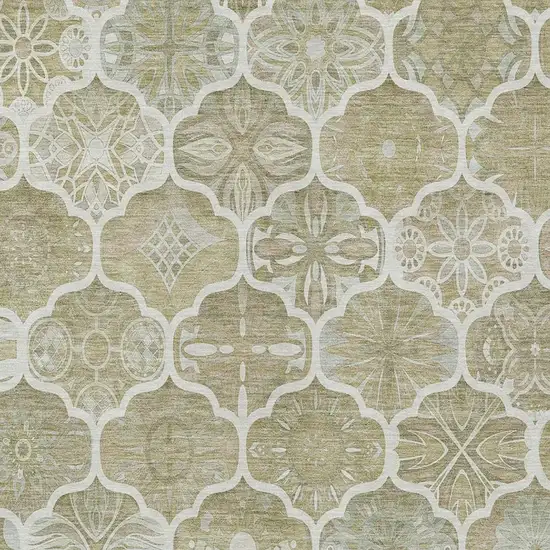 Taupe And Brown Ogee Washable Indoor Outdoor Area Rug Photo 8