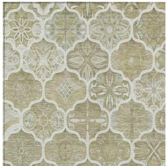 Taupe And Brown Ogee Washable Indoor Outdoor Area Rug Photo 6
