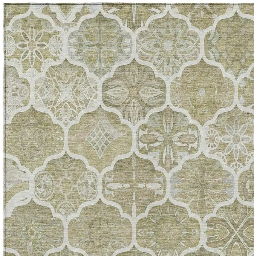 Taupe And Brown Ogee Washable Indoor Outdoor Area Rug Photo 6