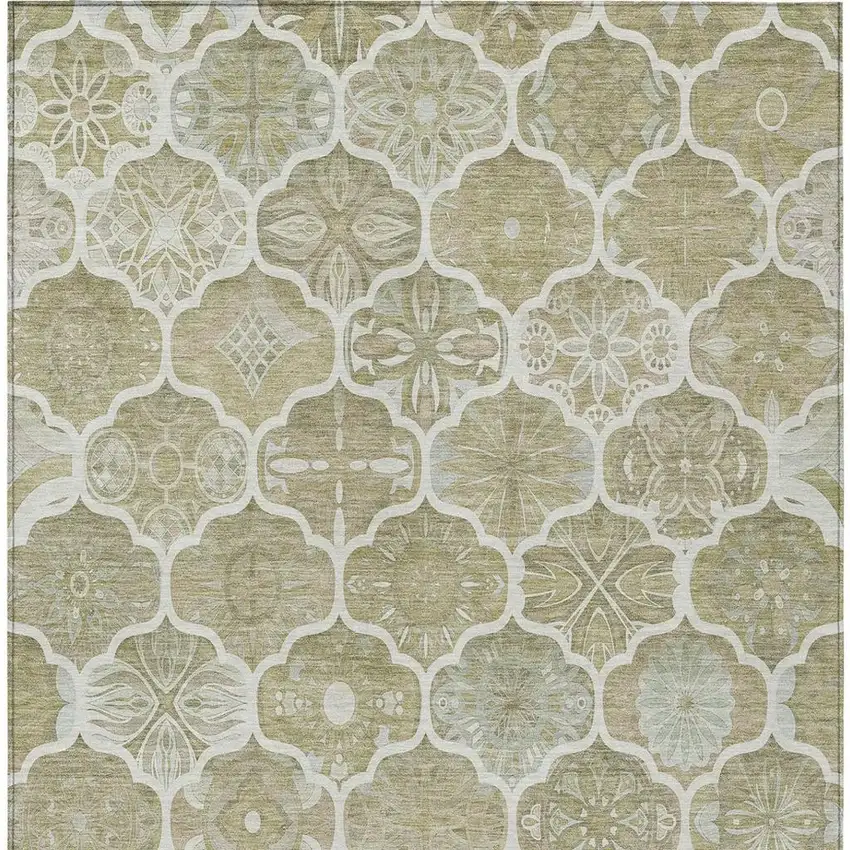 Taupe And Brown Ogee Washable Indoor Outdoor Area Rug Photo 8