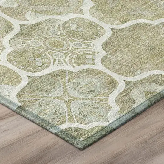 Taupe And Brown Ogee Washable Indoor Outdoor Area Rug Photo 4