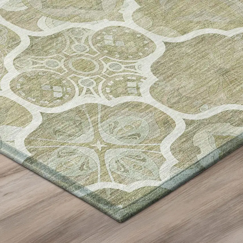Taupe And Brown Ogee Washable Indoor Outdoor Area Rug Photo 4