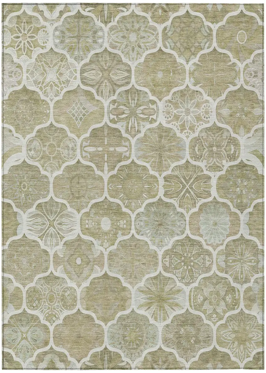 Taupe And Brown Ogee Washable Indoor Outdoor Area Rug Photo 3