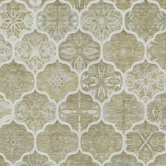 Taupe And Brown Ogee Washable Indoor Outdoor Area Rug Photo 9