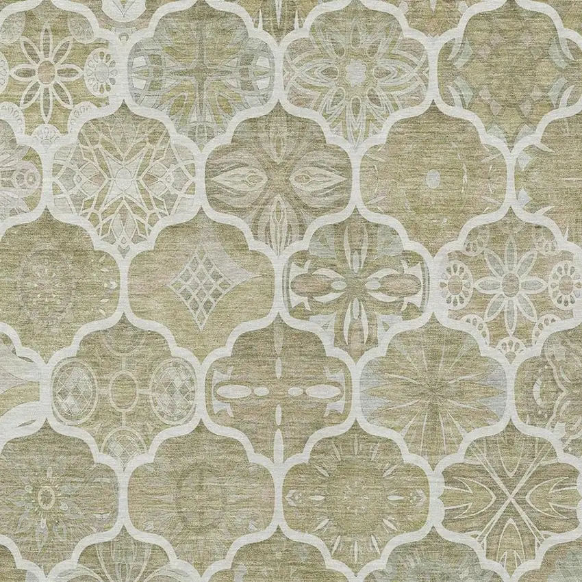Taupe And Brown Ogee Washable Indoor Outdoor Area Rug Photo 9