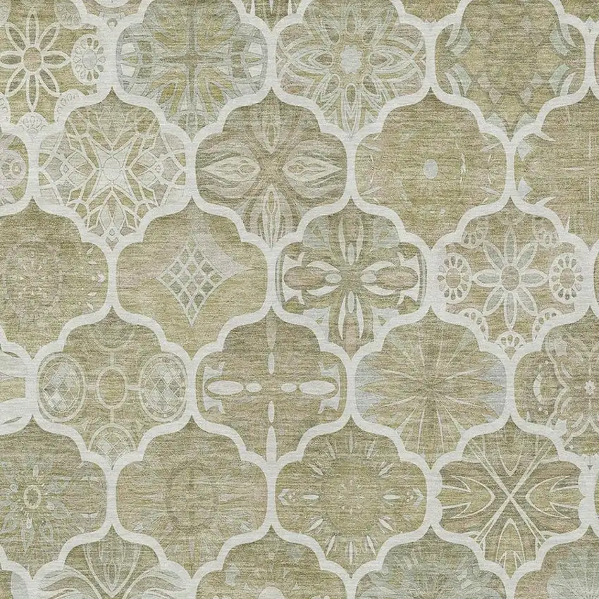 Taupe And Brown Ogee Washable Indoor Outdoor Area Rug Photo 1
