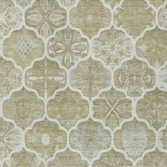 Taupe And Brown Ogee Washable Indoor Outdoor Area Rug Photo 4