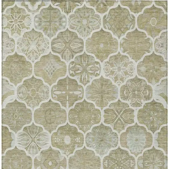 Taupe And Brown Ogee Washable Indoor Outdoor Area Rug Photo 5
